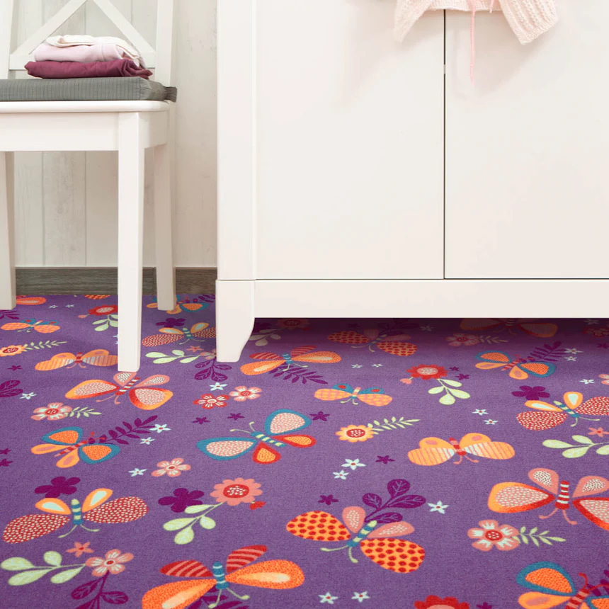Kids Playroom Fun Flowers & Butterflies Carpet - Image 2