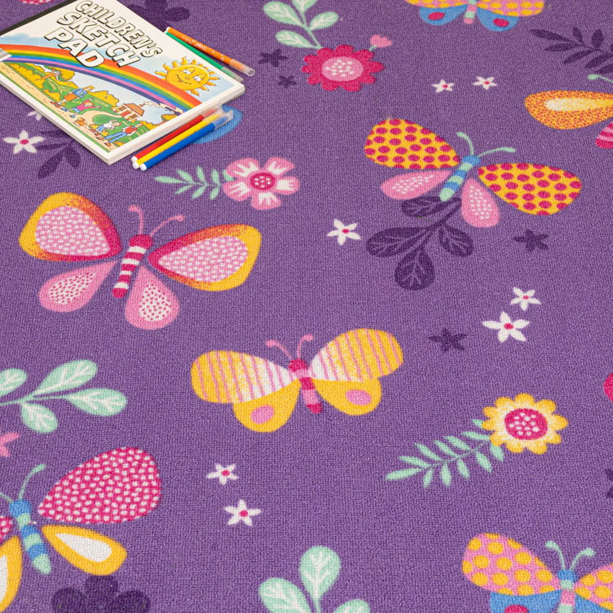 Kids Playroom Fun Flowers & Butterflies Carpet