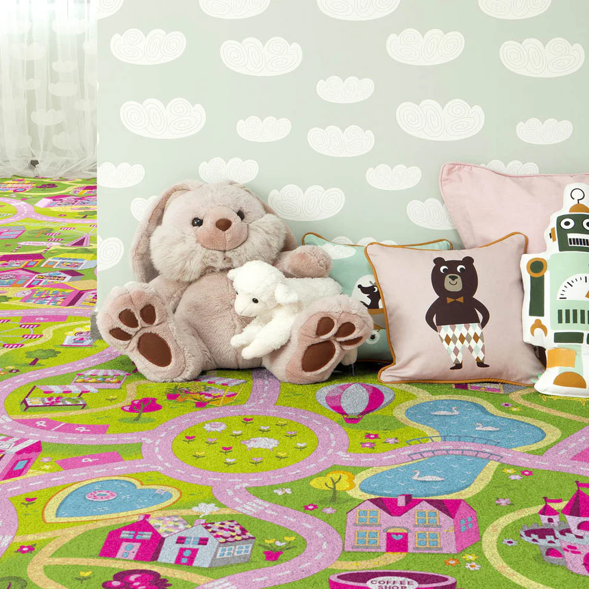 Kids Playroom Pink Themed Playful Carpet - Image 2